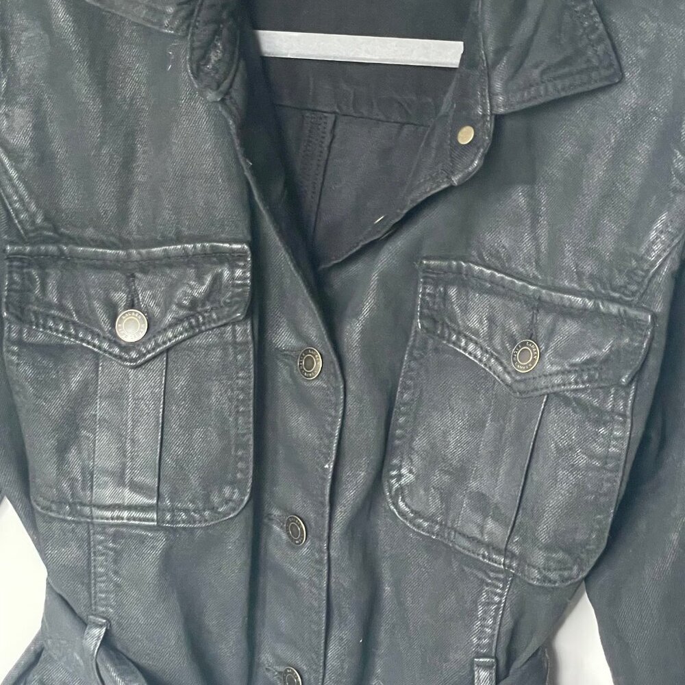 Ralph Lauren Utility Jacket Womens Black 14 Coated Denim Trucker Belted Field - Picture 9 of 10